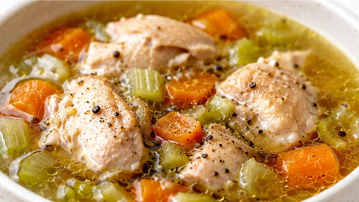 Cozy Chicken Broth Bowl - Chicken broth bowl: enjoy this cozy dish filled with tender chicken, bright vegetables, and rich broth. Perfect for warming up on cold
