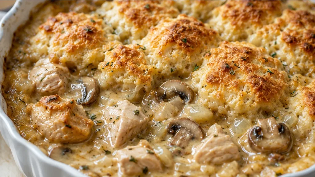 Golden Chicken Cobbler - Chicken cobbler: Bake this comforting one-skillet chicken and biscuit dish in under an hour. Juicy chicken and creamy sauce topped with