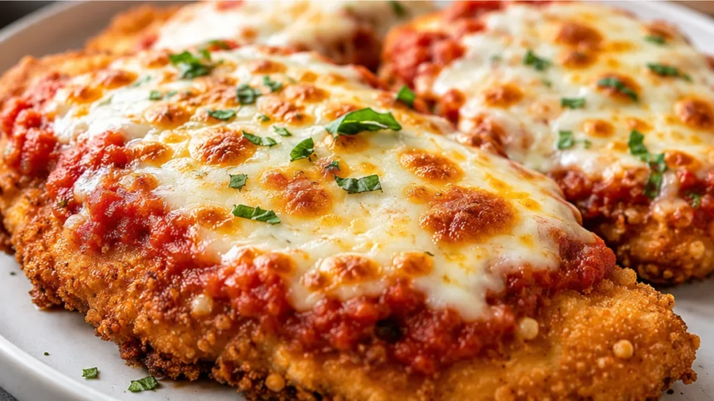 Crispy Chicken Parmesan - Make authentic Chicken Parmesan with crispy panko-crusted chicken, marinara, and melted mozzarella. An easy weeknight dinner recipe. P
