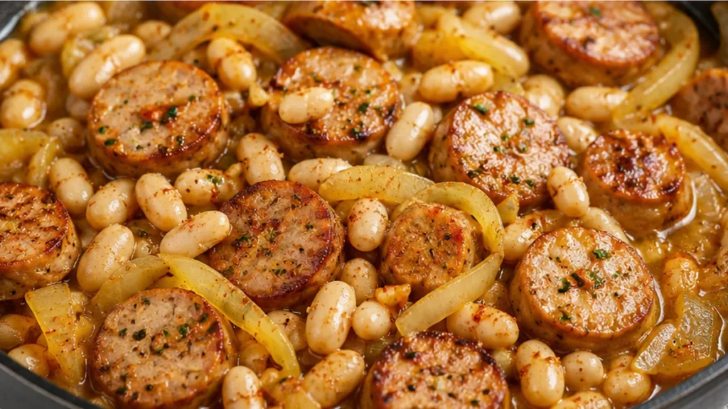 Chicken Sausage Skillet in 30 Minutes - Make this quick Chicken Sausage Skillet in under 30 minutes! A delicious one-pan meal with chicken sausage, cannellini b
