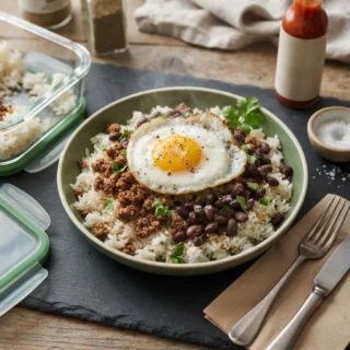 Budget, a hearty budget protein bowl with a grocery receipt tucked beside the plate
