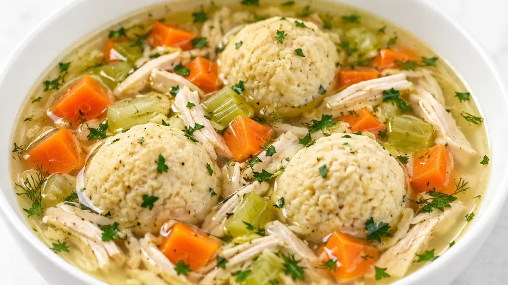 Matzo Ball Soup Recipe - Make the best Matzo Ball Soup! This comforting recipe features tender chicken, flavorful broth, and perfectly fluffy matzo balls. Easy